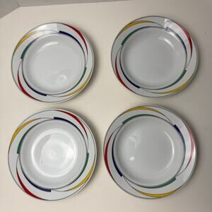 VTG International Fine China Rhythm Flash Japan Set 4 Rimmed Soup Bowls 8.25”